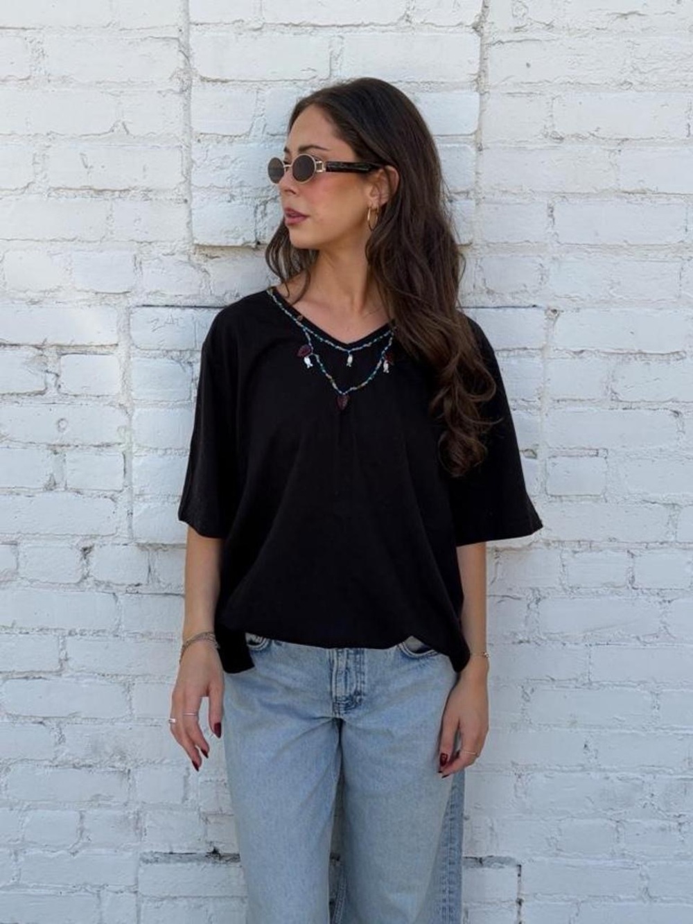 Vintage black beaded oversized t-shirt sz XL 
#fairycore #whimsygoth